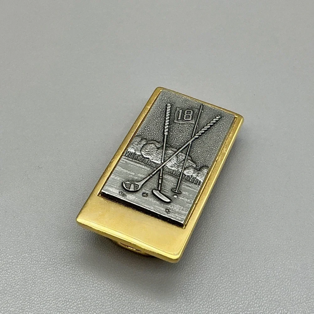 Anson Golf Money Clip Vintage Gold Tone Golf Clubs Hole 18 Men's Accessory